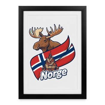 Drapeau norvégien de l’élan et de l’église - Affiche encadrée (27 × 37 cm) - noir - Devant