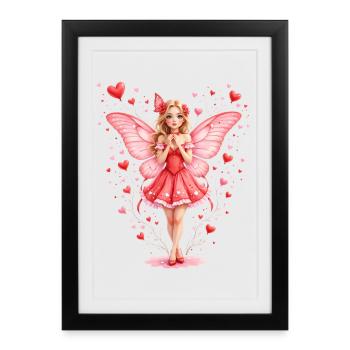 Fée rose avec des ailes de papillon - Affiche encadrée (27 × 37 cm) - noir - Devant