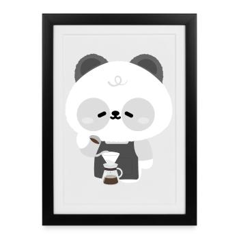 Panda Barista Kaffeebrühe - Gerahmtes Poster (27 × 37 cm) - Schwarz - Vorne