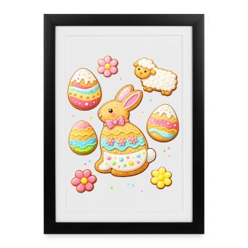 Easter Cookies Set with Bunny and Lamb Illustration - Framed poster (27 × 37 cm) - black - Front