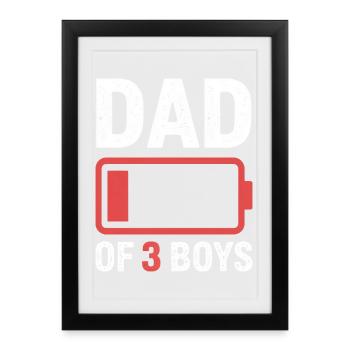 Vater von 3 Jungen Batterie-Grafik - Gerahmtes Poster (27 × 37 cm) - Schwarz - Vorne