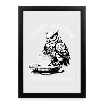 Silent Wisdom Pottery Owl - Framed poster (27 × 37 cm) - black - Front