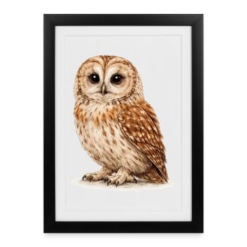 Watercolor Owl Night Forest - Framed poster (27 × 37 cm) - black - Front