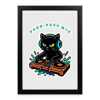 Purrfect Mix Kitty DJ - Affiche encadrée (27 × 37 cm) - noir - Devant