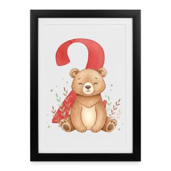 Ours câlin avec le numéro 2 - Affiche encadrée (27 × 37 cm) - noir - Devant