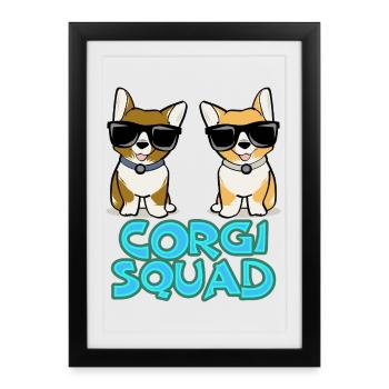 Corgi Squad – Cadeau pour les amoureux des chiens - Affiche encadrée (27 × 37 cm) - noir - Devant
