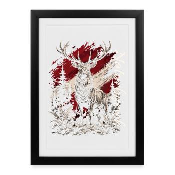 Deer in the Forest – Rustic Illustration - Framed poster (27 × 37 cm) - black - Front