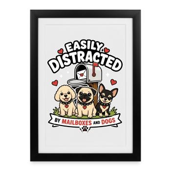 Facilement distrait par les boîtes aux lettres et les chiens - Affiche encadrée (27 × 37 cm) - noir - Devant