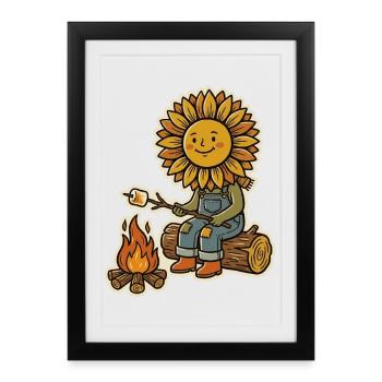 Sunflower Campfire Marshmallow Camping - Framed poster (27 × 37 cm) - black - Front