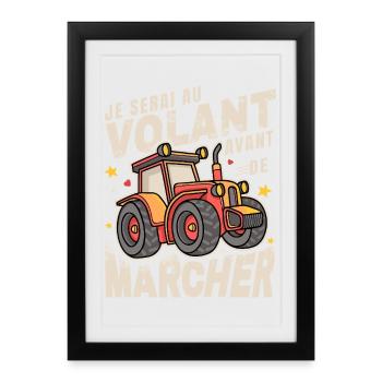 Au Volant Avant de Marcher Bébé Tracteur - Affiche encadrée (27 × 37 cm) - noir - Devant