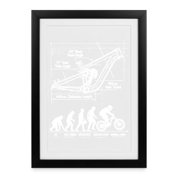 MTB Evolution Blueprint: Full Suspension Frame - Framed poster (27 × 37 cm) - black - Front