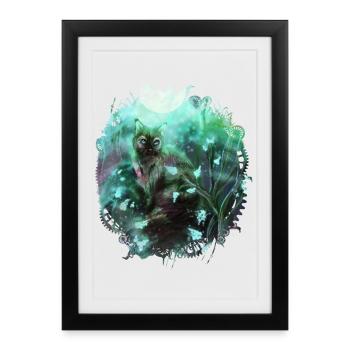 Chat dans la forêt magique - Affiche encadrée (27 × 37 cm) - noir - Devant