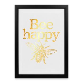 Abeille heureuse (millésime jaune d'or) - Affiche encadrée (27 × 37 cm) - noir - Devant
