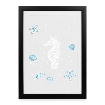 Hippocampes, des étoiles de mer et des coquillages - Affiche encadrée (27 × 37 cm) - noir - Devant
