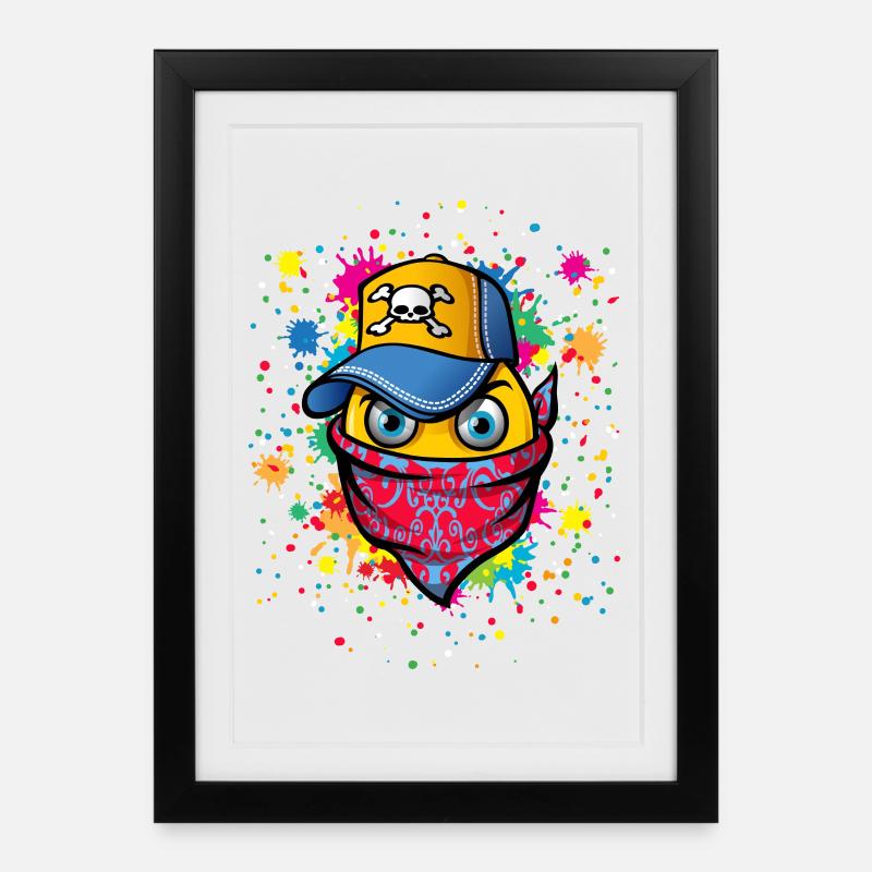 Mask and graffitis - Framed poster (27 × 37 cm) - black