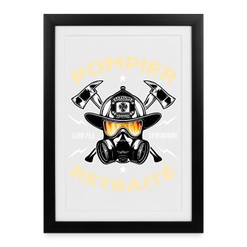Pompier retraité Courage Dévouement Cadeau pompier - Affiche encadrée (27 × 37 cm) - noir - Devant