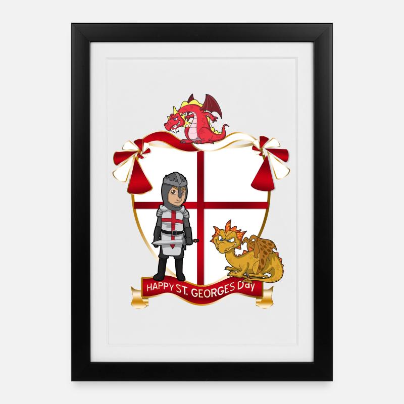 St George Crest: Dragon, Knight & Shield - Framed poster (27 × 37 cm) - black