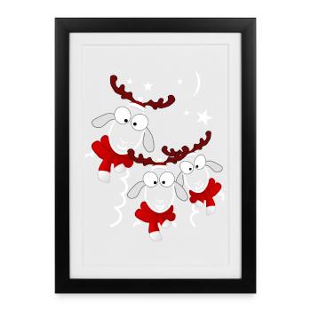 Rennes de Noël - Affiche encadrée (27 × 37 cm) - noir - Devant