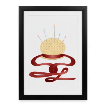 coussin d’épingle nostalgique avec épingles - Affiche encadrée (27 × 37 cm) - noir - Devant