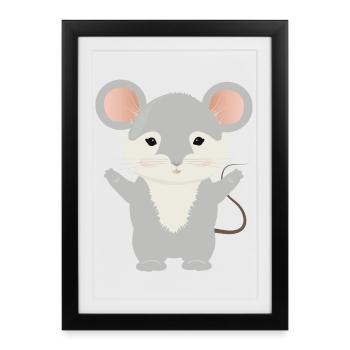 cute little mouse with gray fur - Framed poster (27 × 37 cm) - black - Front