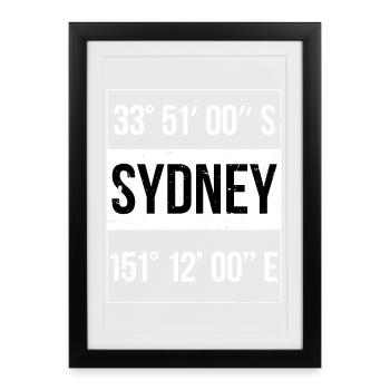 Sydney Coordonnées Australie - Affiche encadrée (27 × 37 cm) - noir - Devant