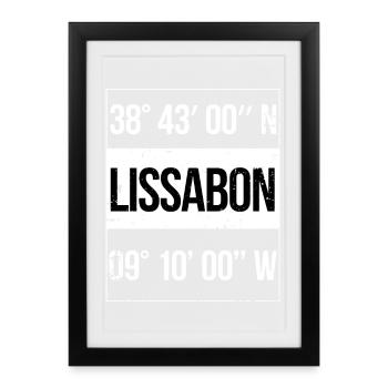 Coordonnées : Lisbonne, Portugal - Affiche encadrée (27 × 37 cm) - noir - Devant