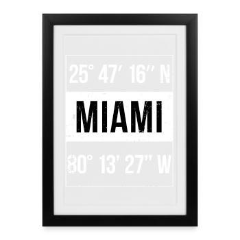 Coordonnées : Miami, Floride - Affiche encadrée (27 × 37 cm) - noir - Devant