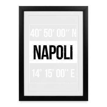 Coordonnées : Naples, Naples, Italie - Affiche encadrée (27 × 37 cm) - noir - Devant