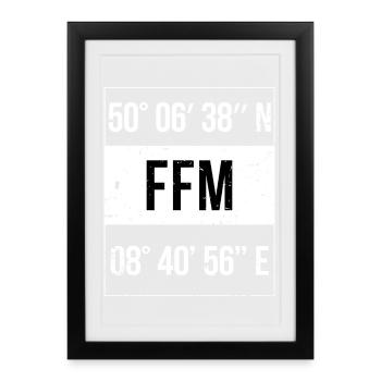 Coordonnées FFM Francfort-sur-le-Main - Affiche encadrée (27 × 37 cm) - noir - Devant