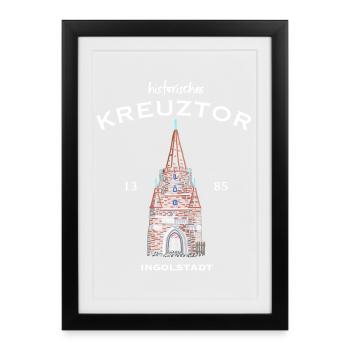 Ingolstadt, historisches Kreuztor, Bayern - Gerahmtes Poster (27 × 37 cm) - Schwarz - Vorne