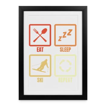 Manger, dormir, skier, répéter - Affiche encadrée (27 × 37 cm) - noir - Devant