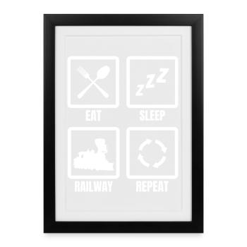 Manger Dormir Train Répéter - Affiche encadrée (27 × 37 cm) - noir - Devant