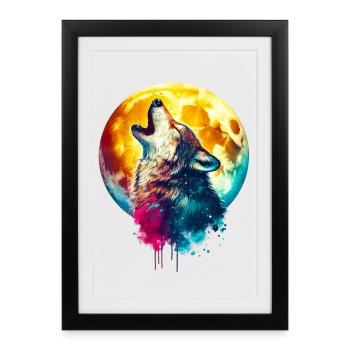 Le loup hurle à la lune - Affiche encadrée (27 × 37 cm) - noir - Devant