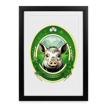 Cochon chanceux avec trèfles - Affiche encadrée (27 × 37 cm) - noir - Devant