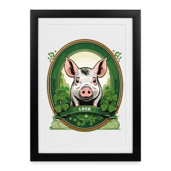Cochon chanceux avec trèfles - Affiche encadrée (27 × 37 cm) - noir - Devant