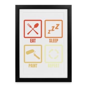 Manger Sommeil Peinture Répéter - Affiche encadrée (27 × 37 cm) - noir - Devant