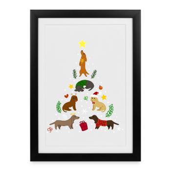 Dackel Tree Christmas - Affiche encadrée (27 × 37 cm) - noir - Devant