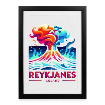 Éruption du volcan de Reykjanes, Islande - Affiche encadrée (27 × 37 cm) - noir - Devant