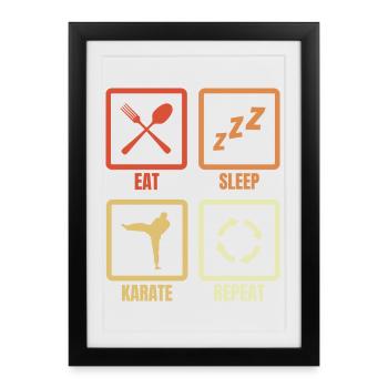 Eat Sleep Karate Repeat - Framed poster (27 × 37 cm) - black - Front
