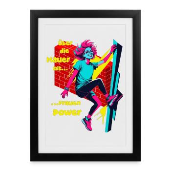 De l’autre côté du mur avec le pouvoir des femmes - Affiche encadrée (27 × 37 cm) - noir - Devant