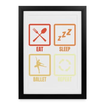 Manger dormir Ballet Répéter - Affiche encadrée (27 × 37 cm) - noir - Devant