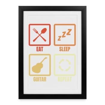 Eat Sleep Répétition de guitare - Affiche encadrée (27 × 37 cm) - noir - Devant