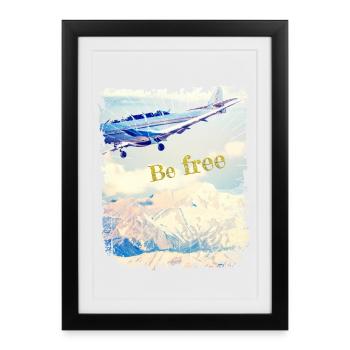 Soyez libre - Vieil avion - Look Vintage - Affiche encadrée (27 × 37 cm) - noir - Devant