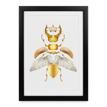 gold-coloured stag with crown in individual parts - Framed poster (27 × 37 cm) - black - Front