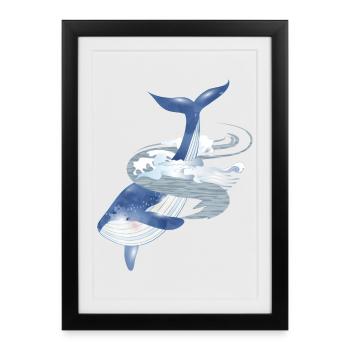 blue whale fish in the ocean with whale fin - Framed poster (27 × 37 cm) - black - Front