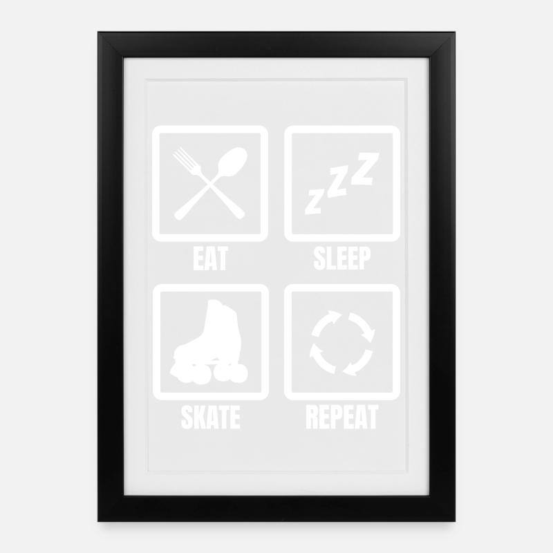 Eat Sleep Skate Repeat - Gerahmtes Poster (27 × 37 cm) - Schwarz