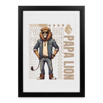 Papa lion - Affiche encadrée (27 × 37 cm) - noir - Devant