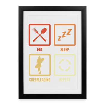 Manger, dormir, faire du cheerleading, répéter - Affiche encadrée (27 × 37 cm) - noir - Devant