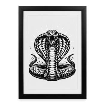 grand motif de serpent Cobra en noir et blanc - Affiche encadrée (27 × 37 cm) - noir - Devant