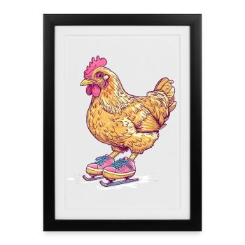 Chicken on Skates Cartoon - Framed poster (27 × 37 cm) - black - Front